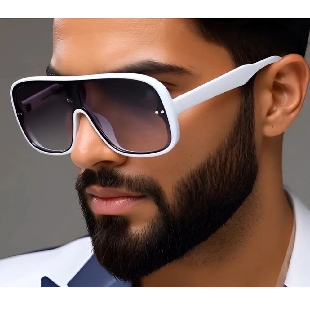 Sunglasses Men Fashion Trendy White Frame UV400 Protect Bold Shield  Modern 2026